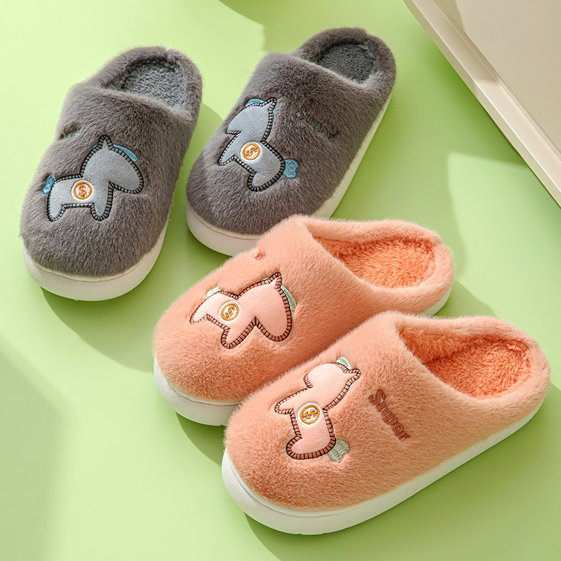 Parent-child cotton slippers indoor home cute cartoon fleece-lined thick warm non-slip cotton slippers female wholesale one-piece delivery