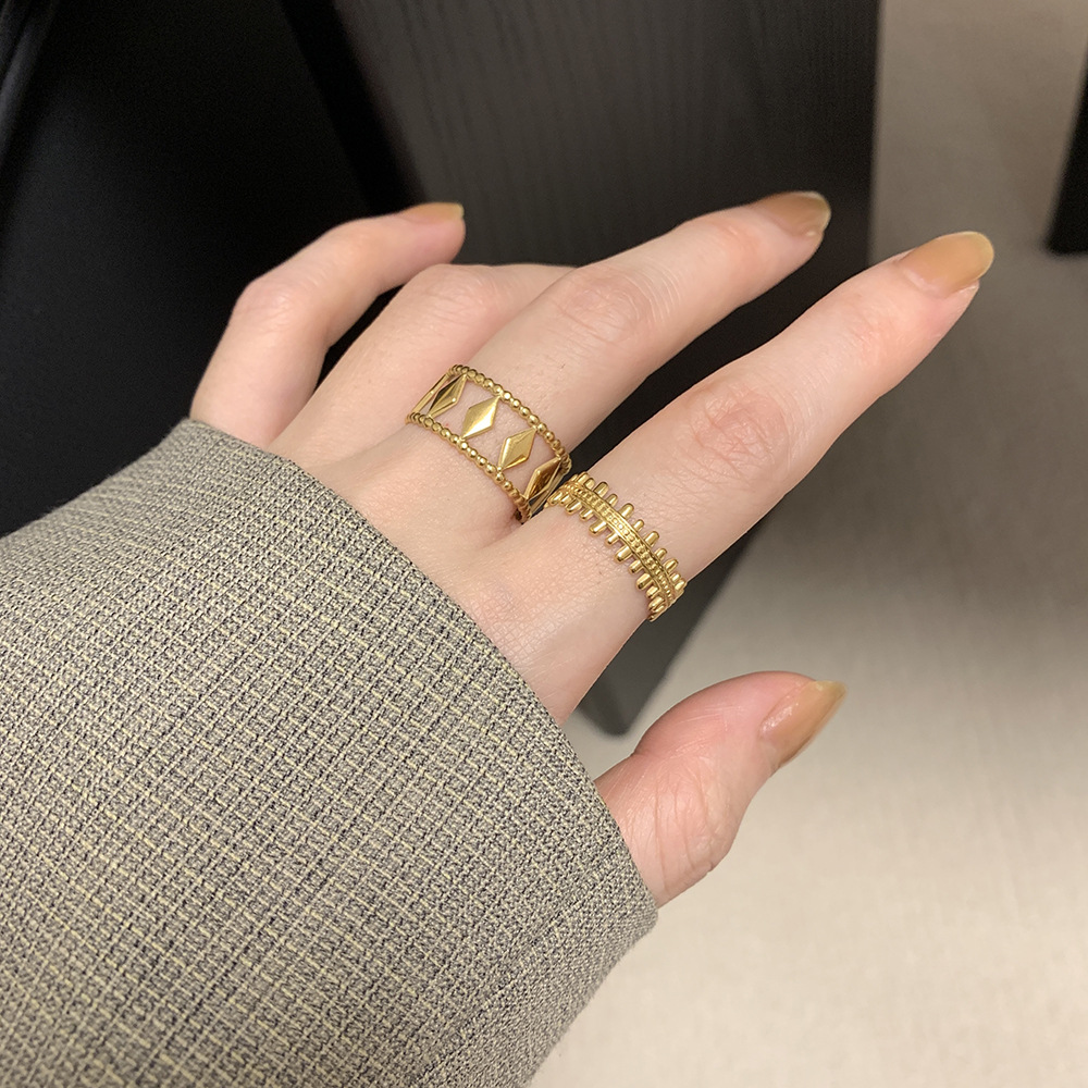 4g Weight Real Gold Plated Plating Material Open Rings Classification Adjustable Ring Size 1 Piece Quantity Daily Occasion 304 Stainless Steel Material Geometric Pattern Women's Gender Ethnic Style, Simple Style Style Waterproof Non Tarnish, Hollow Out Craft Real Gold Plated Geometric 304 Stainless Steel Ethnic Style Simple Style Waterproof Non Tarnish Open Rings 16
