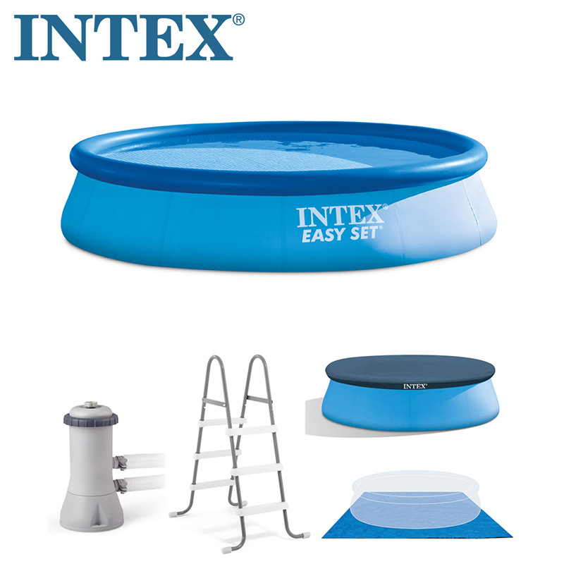 INTEX 26166/26168 充气家庭游泳池15尺碟形水池套装戏水钓鱼水池