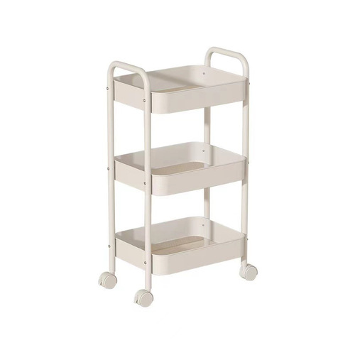 Small Cart Storage Shelf with Dual Handles, Wheeled Multi-tier Snack Rack, Portable Kitchen Floor Storage Stand