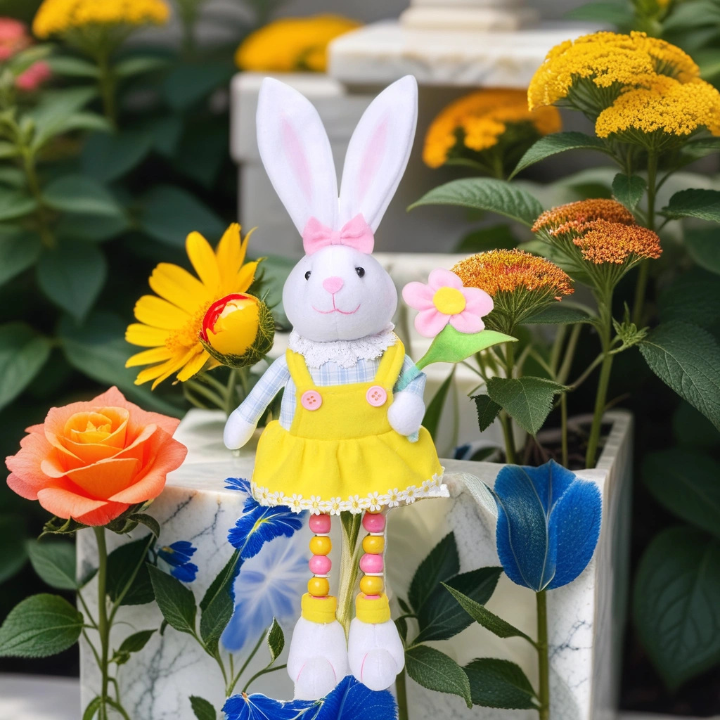 Transfronterizo nueva muñeca de conejo de Pascua con flor de rábano que se sienta la muñeca del pie del grano decoración de la ventana decoración de vacaciones