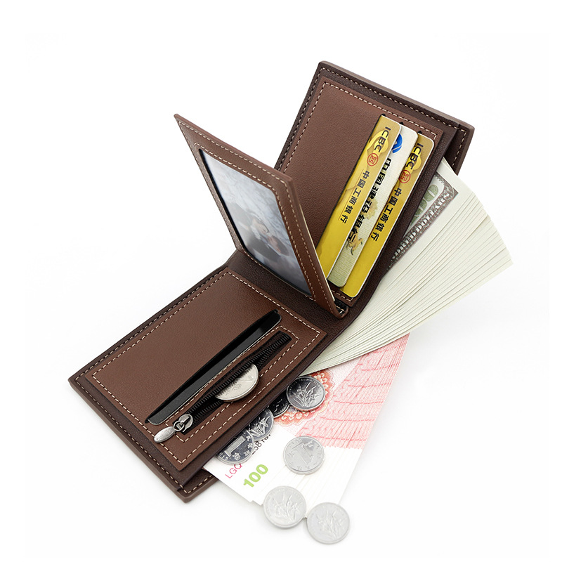 Nueva cartera de los hombres corta casual costura bisagra tríptico bolsa multi-tarjeta de bolsillo certificado