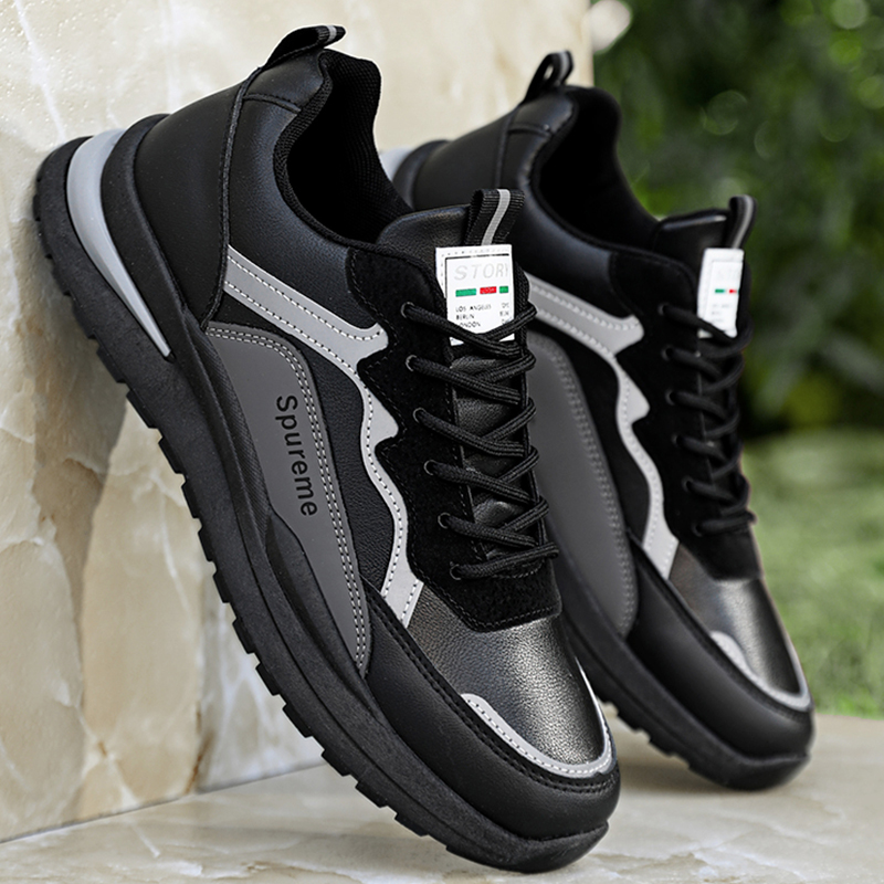 Zapatos Deportivos de Primavera para Hombre, Nuevos Zapatos Casuales de Cuero Impermeables Antideslizantes Negros para Hombre, Zapatos Deportivos para Correr para Hombre
