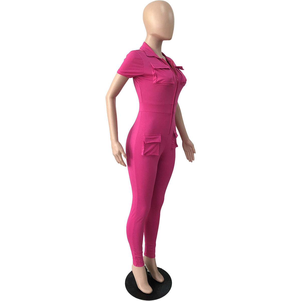 Women's Jumpsuit Sexy Zipper Bodysuit With Three Dimensional Pockets_voghion.com