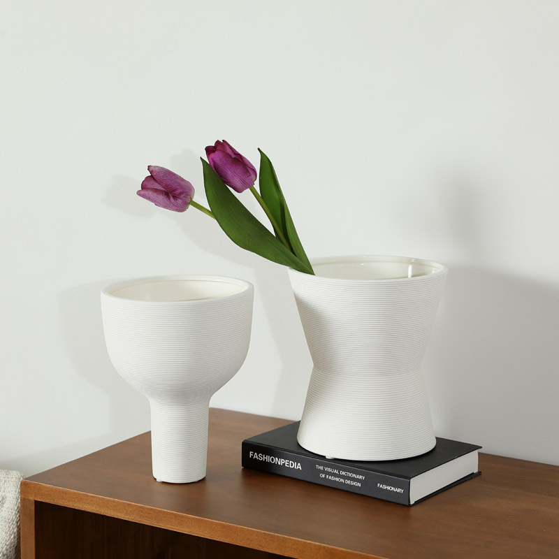 INS estilo florero de cerámica de gran diámetro simple embrión nórdico blanco jarrón seco sala de estar decoración de escritorio arreglo floral