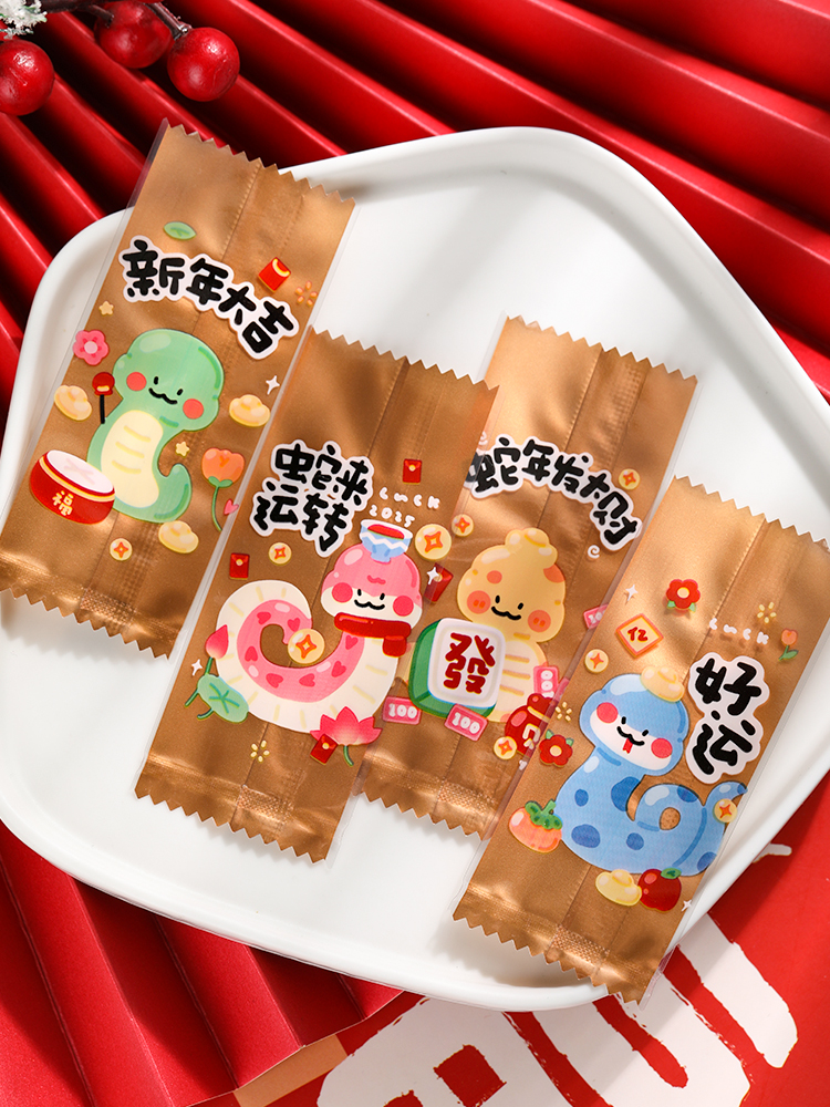 Bolsa de embalaje de nougat, embalaje de toffee, papel de azúcar, bolsas de pastel de leche de mango, sello de máquina transparente, bolsas pequeñas letras esmerizadas