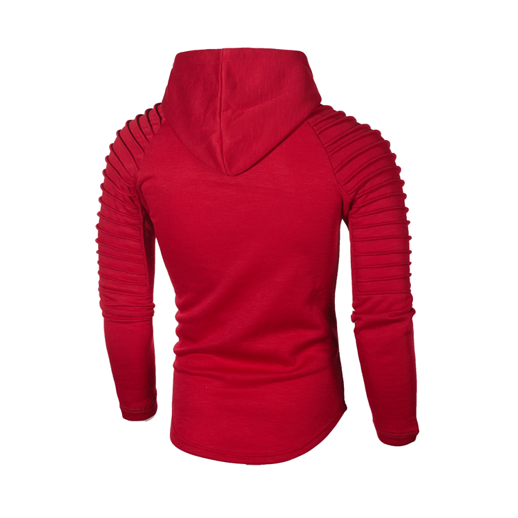 Men's Clothing Autumn and Winter New Round Neck Slim Fit Solid Color Hooded Long Sleeve Sweater Striped Pleated Raglan Sleeve Men's Clothing_voghion.com