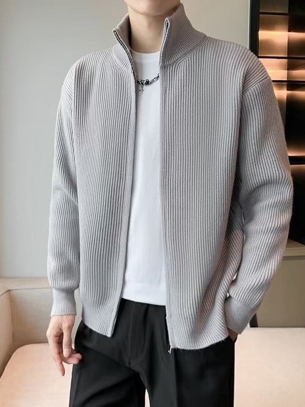 Retro UAZC japonés cuello alto estilo minimal suave y ceroso suéter con cremallera de color sólido cárdigan casual para hombres y mujeres suéter grueso exterior
