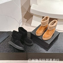 2024秋冬新款羊毛一体英伦保暖时尚羊毛厚底雪地靴女加绒加厚短靴