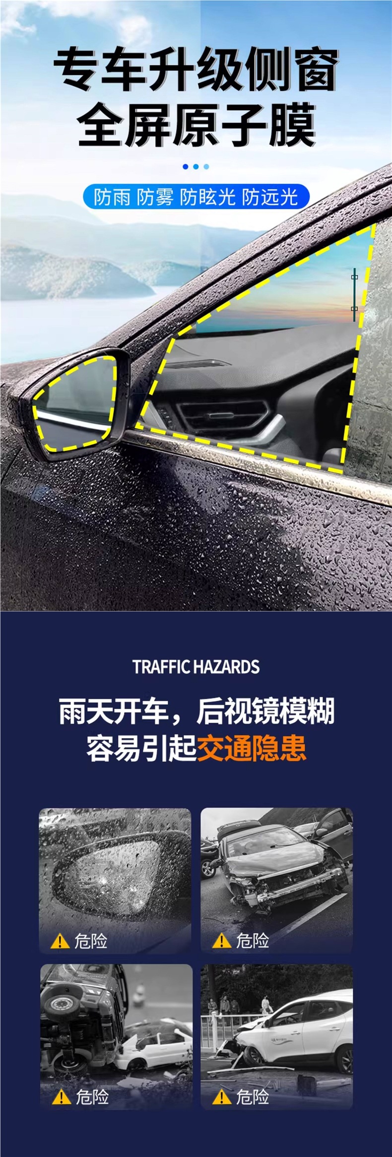 Car rearview mirror rainproof film, anti-rain water film, reflective reversing mirror, waterproof tool for car windows on rainy days