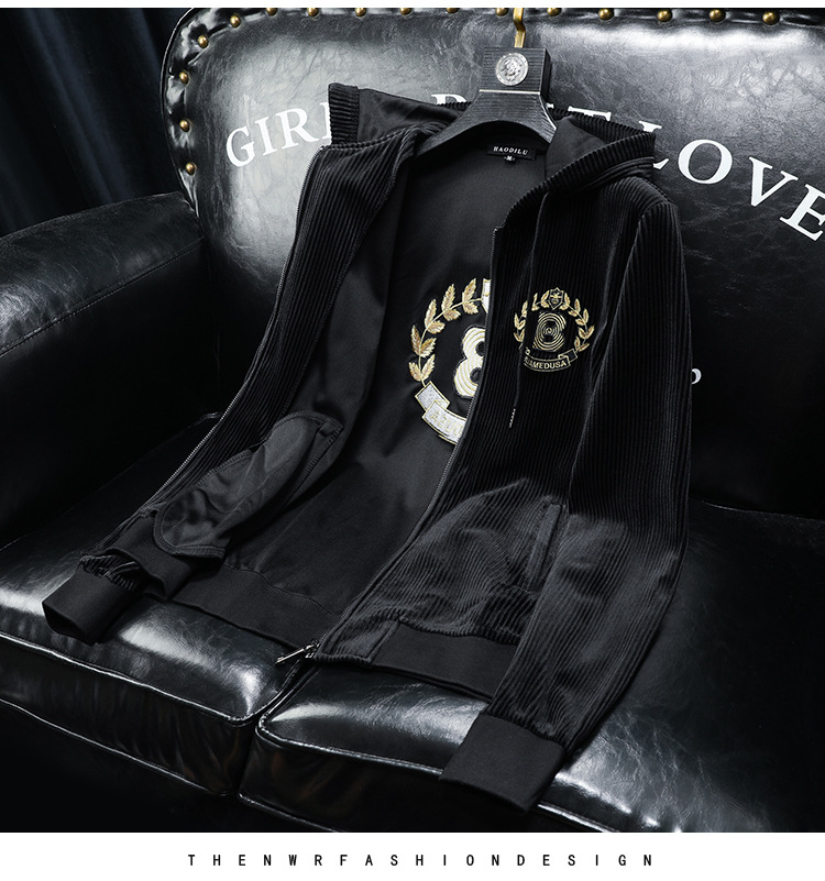 boy Europe Station 2023 Autumn Winter New Velvet Embroidered Men's Hooded Jacket Plus Size Trendy Casual Coat Top_viptrois.com