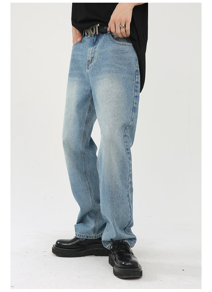 Quần jean nam ống thẳng phong cách Hàn Quốc, quần dài denim xử lý giặt cổ điển tôn chân — Xanh denim chi tiết 11