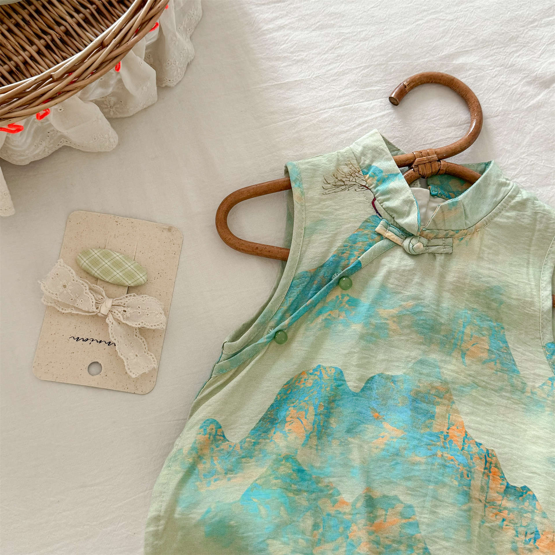 Vestido de verano de siete niñas con limón salado, nuevo vestido de princesa con botones sin mangas de dos piezas falso para niños, estilo occidental, estilo antiguo, Hanfu