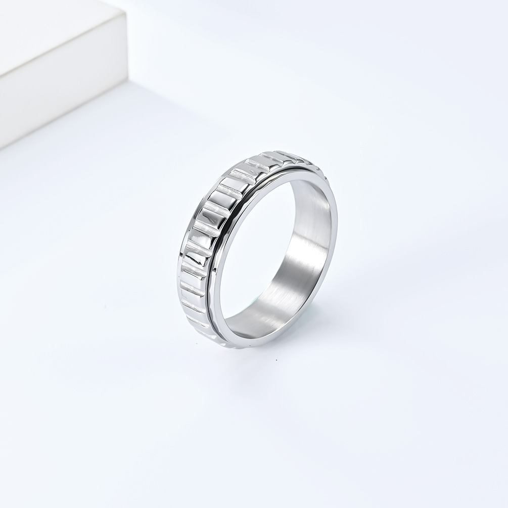 1 Piece Quantity Round Lattice Titanium Steel Classic Style Anxiety Ring Rings