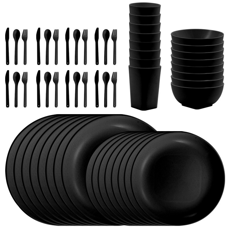 Cross-Border Special Dish and Plate Set Household Dish and Tableware Set Simple Home White Black Plate and Bowl Plastic