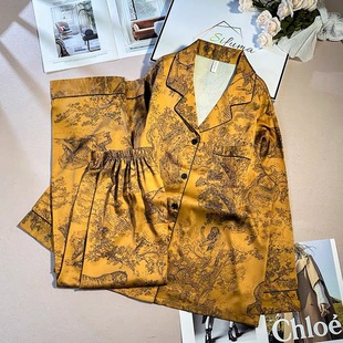 [Animal Jungle] High-end Ice Silk Couple Pajamas Women's Autumn and Winter Long Sleeve Trousers Light Luxury Printed Pajamas for Men