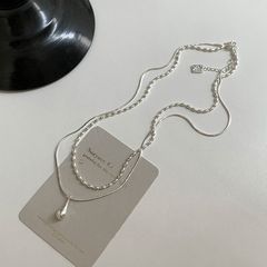 新しい925純銀は二重の水滴のネックレスをかぶっています。