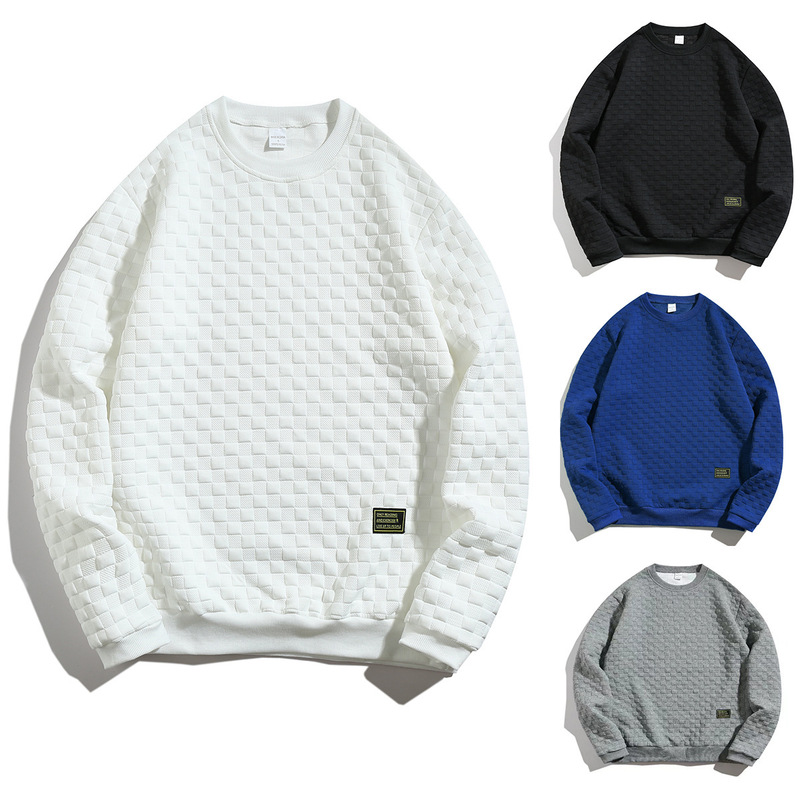 2024 Cross-border Foreign Trade New Men's Sweatshirt Autumn and Winter Heavy Plaid Loose Casual Pullover Crewneck Jacket