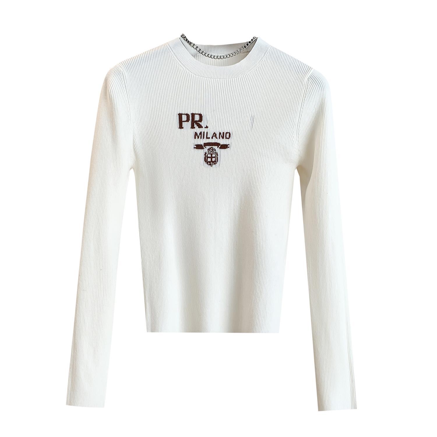 南油长款针织羊绒套头打底衫字母挂毛普拉提修身显瘦上衣女中长款