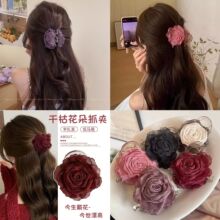 紫色干枯玫瑰花朵抓夹女新款小众气质发夹后脑勺半扎发发卡头饰女