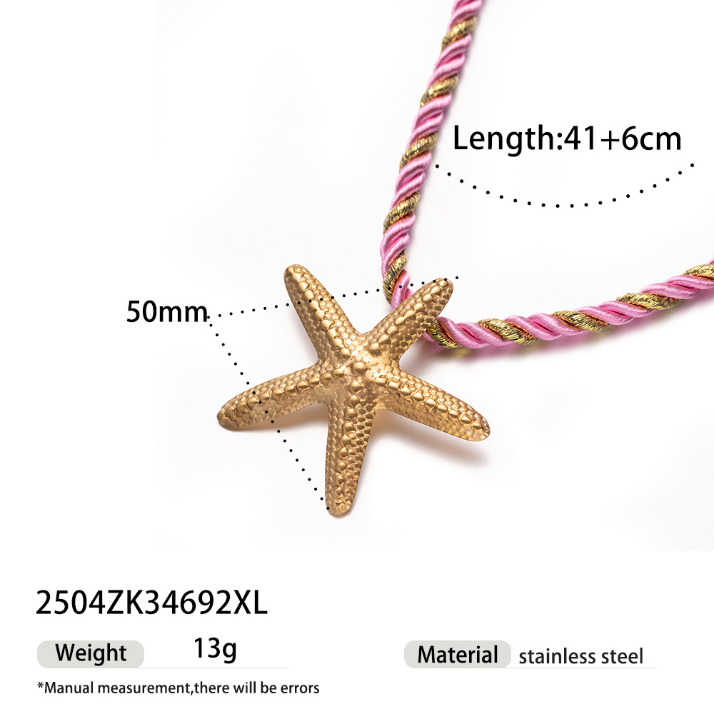 Taena collar de estrella de mar de acero inoxidable europeo y americano apilado para llevar estrella de mar de alta calidad collar de acero de titanio de cuerda gruesa joyería explosiva transfronteriza image 8