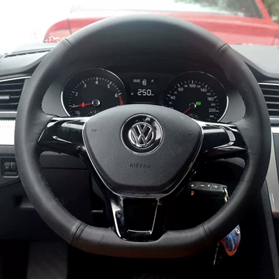 Magotan Tanying Bora Cc Tuyue – Steering wheel cover - microfiber-leather-black-leather-white-thread-full-leather-without-holes-be-sure-to-leave-a-message-to-note-the-year-and-model-38cm