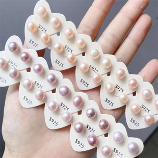 Natural freshwater pearl s925 silver earrings earrings ear holes earrings supply live a gift wholesale