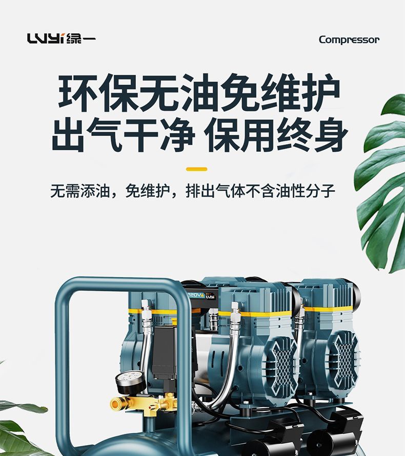 Oil-Free Air Compressor Silent Air Pump Industrial Grade Air Compressor Small 220V Portable Woodworking High-Pressure Air Pump