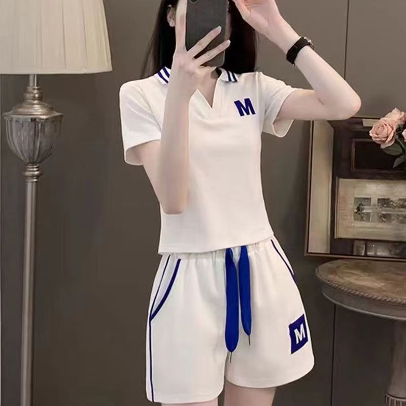 Warm Maple Casual Style Women's Sports Suit 2026 Summer New Korean Version Short Sleeve V-Neck Loose Fit_ecoleips.com