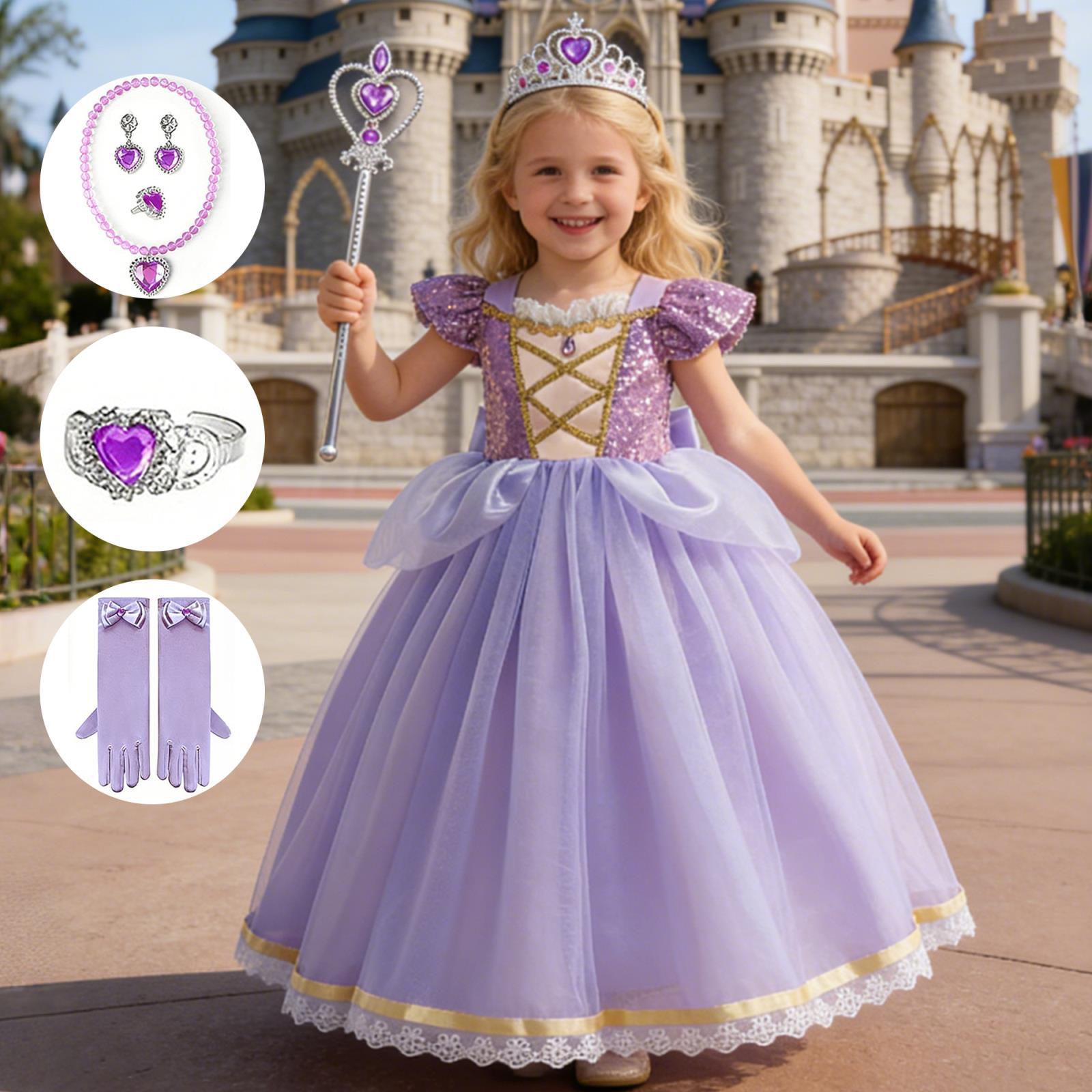 Vestido de juego de rol para niñas, disfraz de Rapunzel, vestido de cumpleaños con lentejuelas para niñas pequeñas.