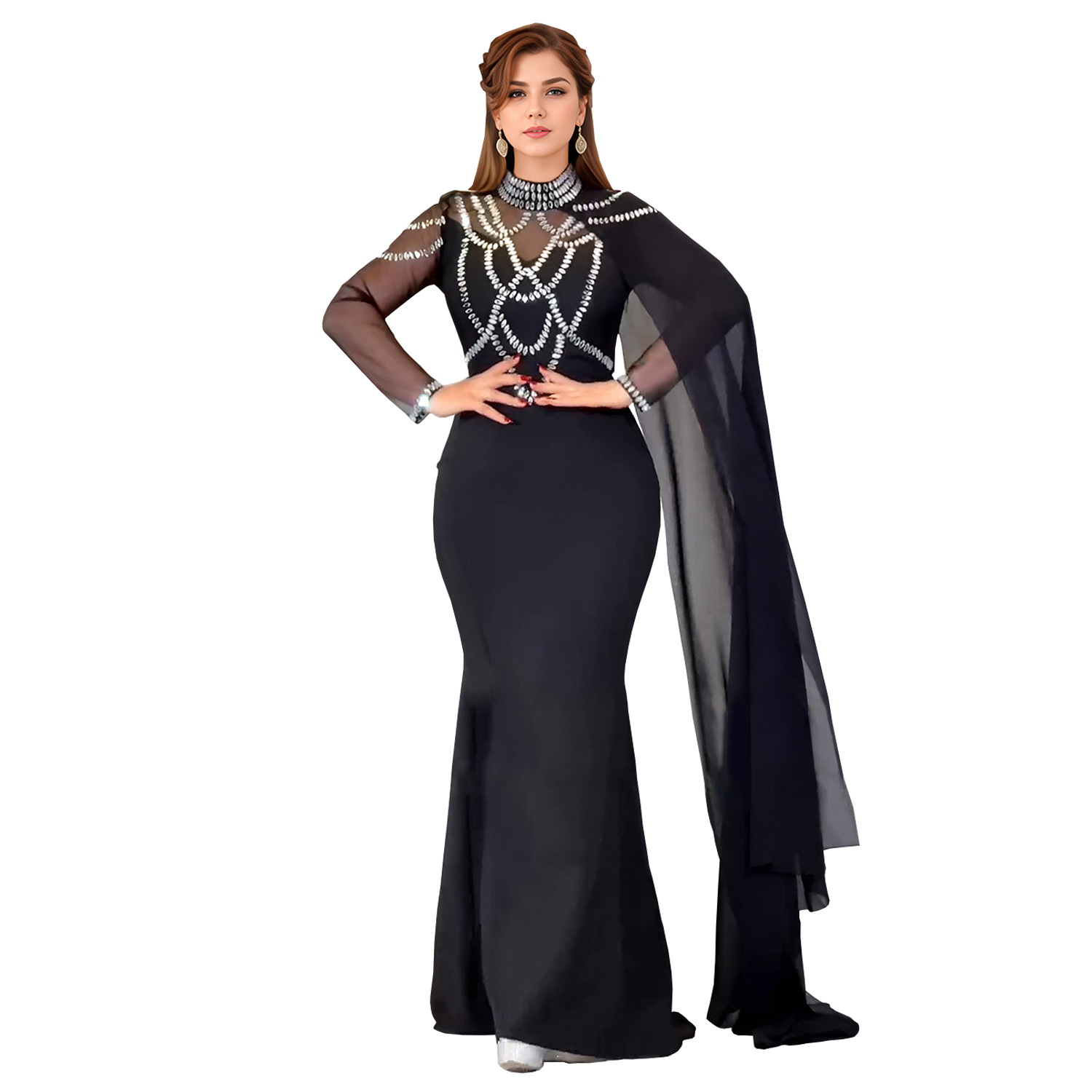 C7260 Cross-border AliExpress Amazon Ropa de mujer de moda europea y americana Elegante vestido de chal de brazo delgado de diamantes calientes image 7