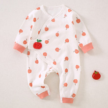 秋季婴儿服装a类纯棉新生儿连体衣长袖系带0-6个月宝宝蝴蝶衣打底