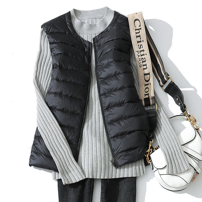 Pinghu Cross-Border Lightweight down Vest for Women, Short Style, Round Neck, Autumn and Winter New Design, down Jacket Inner Liner, Large Size Vest Pinghu Cross-Border Lightweight down Vest for Women, Short Style, Round Neck, Autumn and Winter New Design, down Jacket Inner Liner, Large Size Vest