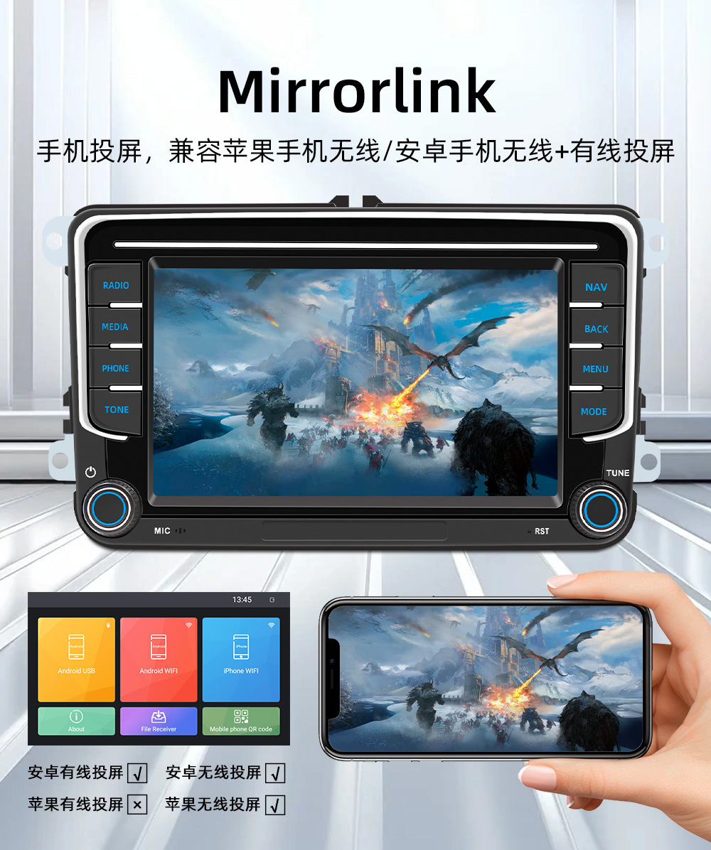 Suitable for Volkswagen 7inch Dedicated Android Car Navigation Smart Gps Bluetooth Wireless Carplay Navigation System Central Control Unit