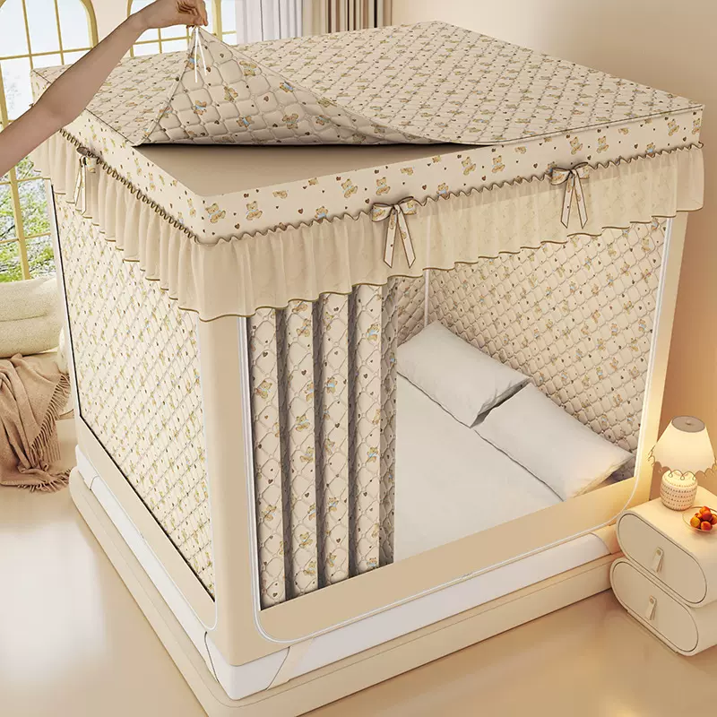 工厂直销四季通用遮光全包防蚊坐床蚊帐加厚保暖夹棉蚊帐防寒床幔