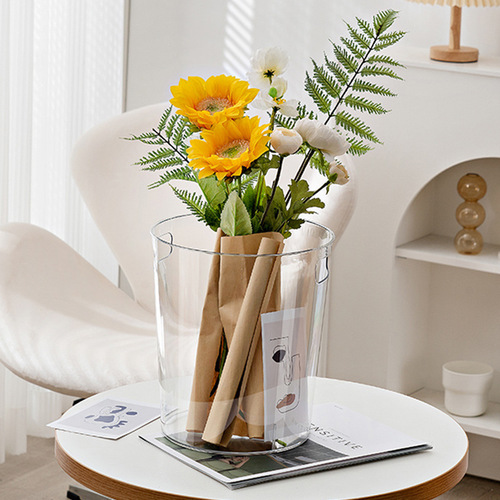 Transparent trash can wholesale household lidless luxury storage bucket living room bedroom light luxury garbage basket paper basket large capacity