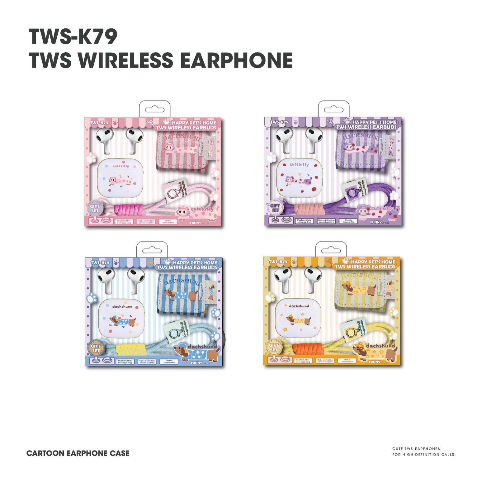 Cross-Border New Tws-K79 In-Ear True Wireless Bluetooth Headset 5.4 Cartoon Leather Cosmetics Bag Mobile Phone Lanyard