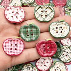 フレッシュプリント赤緑アップルボタンアクセサリーdiy髪飾り洞靴アクセサリー卸売り