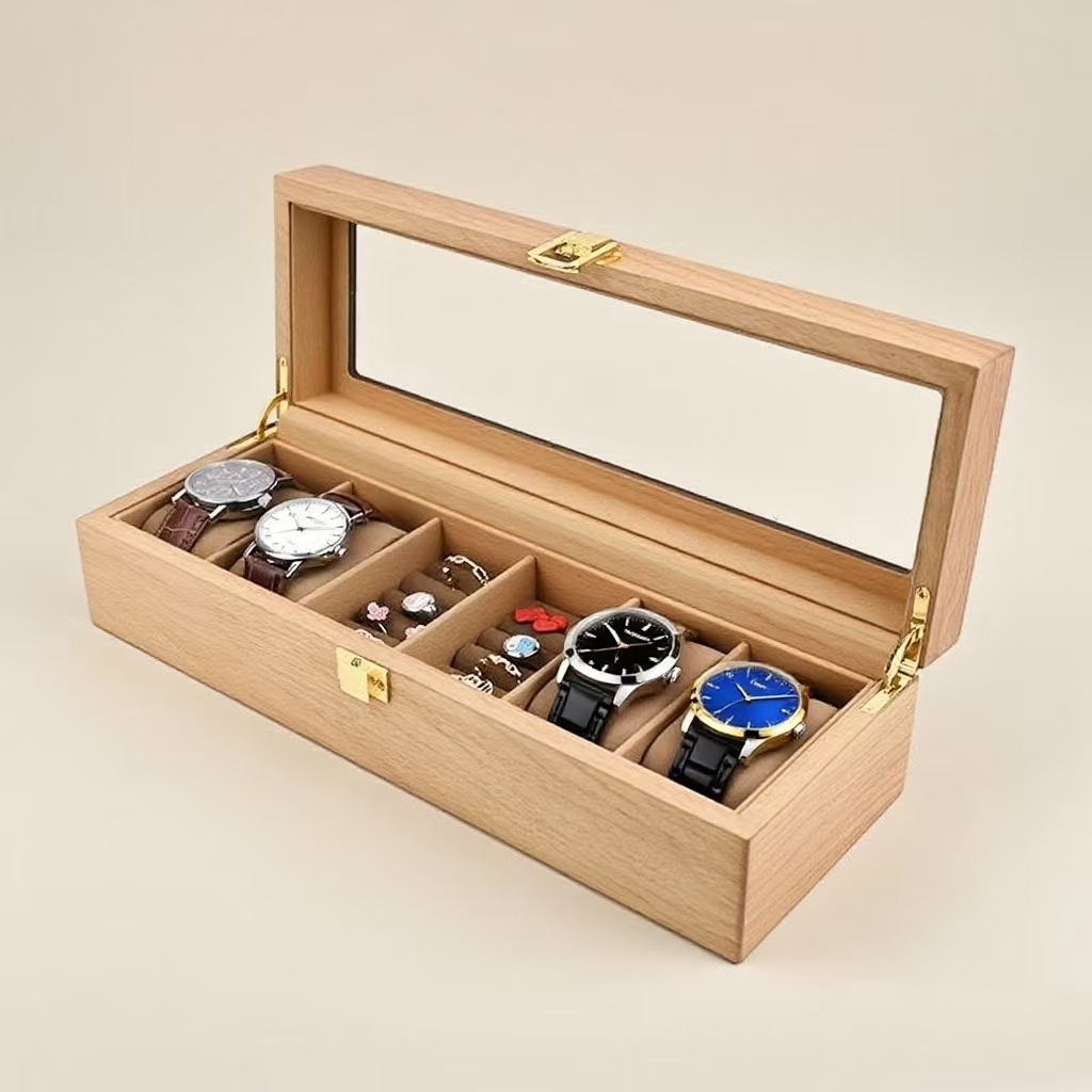 Customized Wooden Watch New Retro Jewelry Storage Box High-End Display Box Simple Transparent Wooden Jewelry Elegant