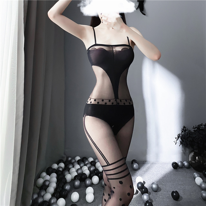 Lencería sexy medias lindas de mujer Comercio exterior negro Sling diario ropa de seda abierta final desmenuzado entrega coqueta