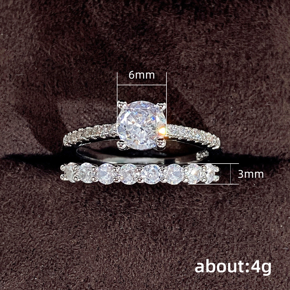 Geometric Pattern Couple Gender Inlay Design Couple Copper Geometric Zircon Rings Wedding Jewelry