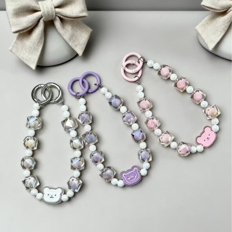 Live Handmade Beaded Bear Mobile Phone Chain Pendant Short Gasket Satchel Wrist Strap Sweetheart Girl Key Chain