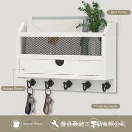 简约木质钥匙架玄关走廊邮件收纳架厨房用品整理架实木墙上置物架