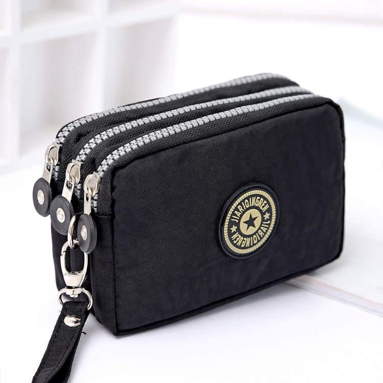 New Style Washed Denim Women's Three-Zip Coin Purse Cosmetic Bag Mobile Phone Bag Handheld Portable Bag Small Square Bag