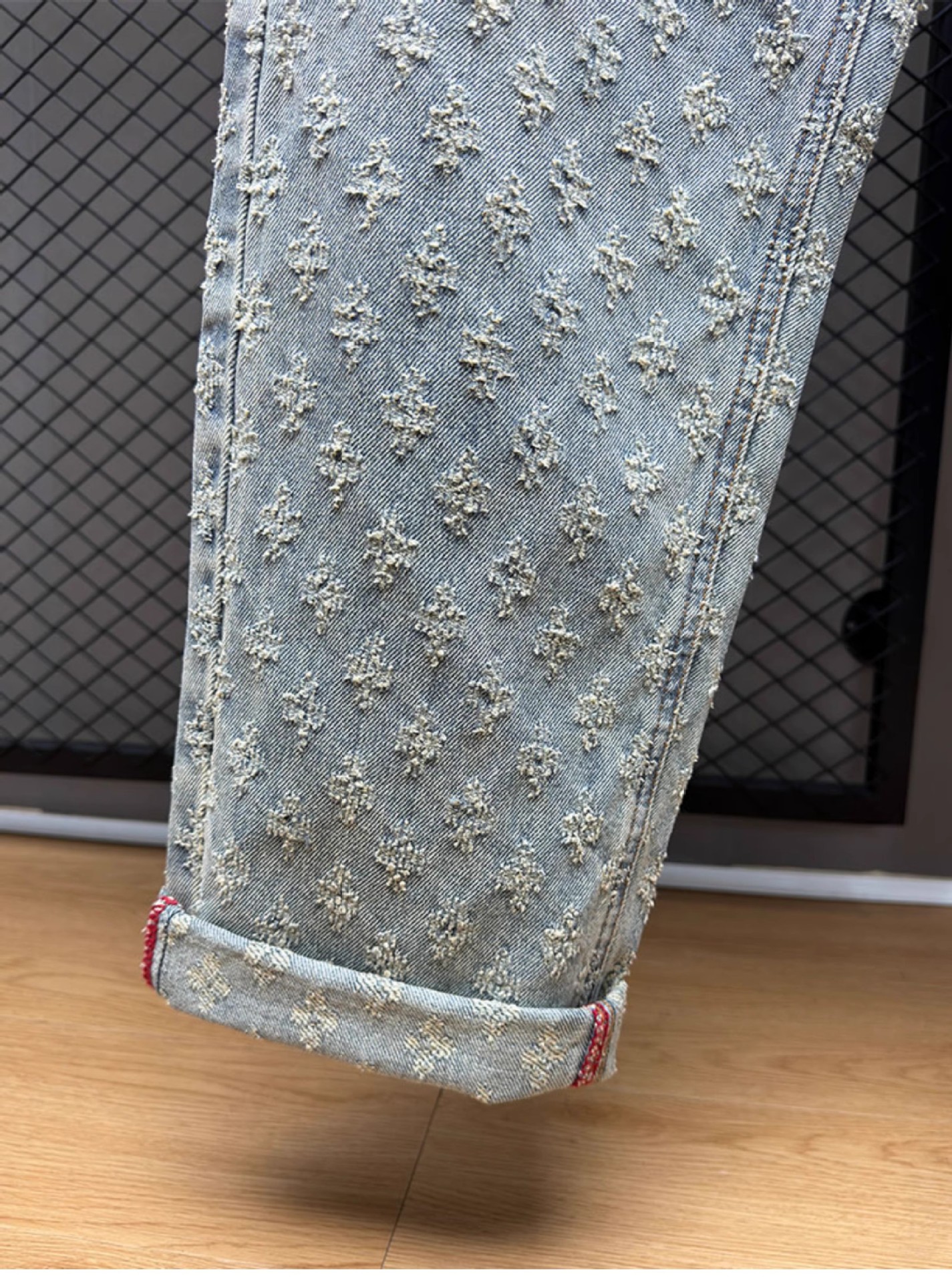 Men's Casual Loose Fit Blue Washed Denim Jeans With Retro Floral Embroidery - Straight Leg Comfortable Trousers For Everyday Wear_mkmklike.com