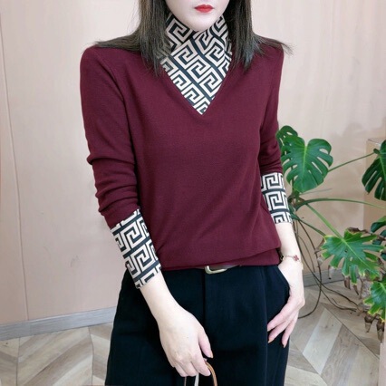 Ladies' Autumn/Winter Semi-High Collar Fleece Base Layer Top 2025 Fashion Trendy Stylish Tummy Covering Pseudo Two-Piece Upper Shirt