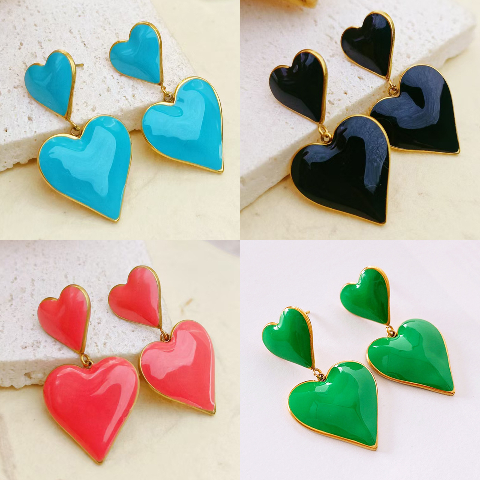 Pendientes de aceite de goteo de amor de mujer transfronteriza nuevos pendientes retro que no se desvanecen joyería de uñas de hueso de oreja de acero inoxidable de moda