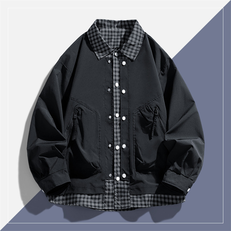 Otoño doble chaqueta de vaquero de primavera y otoño, estudiantes de secundaria jóvenes, chaqueta a cuadros de moda