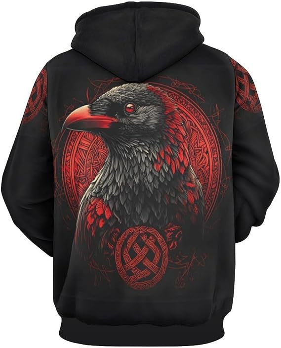 Sweat à capuche imprimé numérique 3D pour homme, avec transfert thermique et motif aigle tridimensionnel._voghion.com