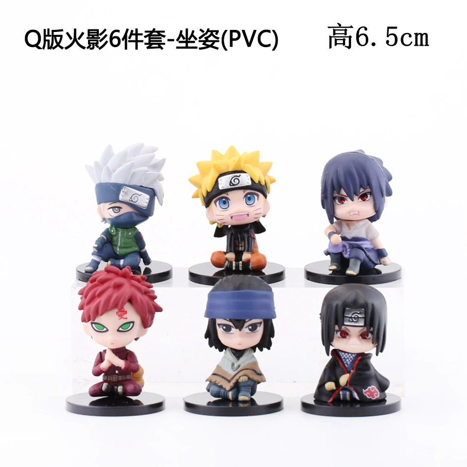 Коллекционная набор фигур Naruto Chibi, 6 штук PVC в позах сидя, фигуры 6.5 см